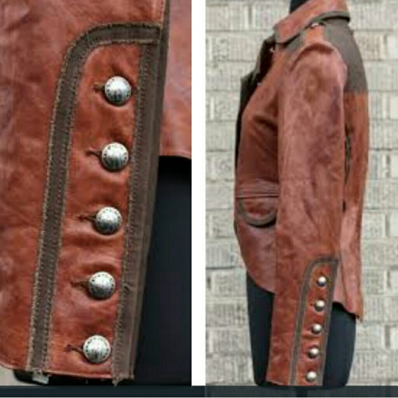 My Tribe Rust Leather Moto/Military Jacket - Picture 3 of 4